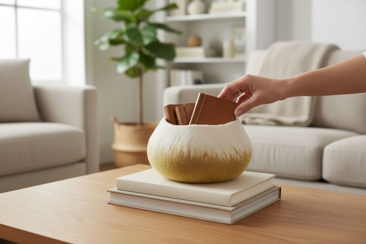 Ghana Basket Ukhumba Felted Wool Bowl - Eclipse Mustard