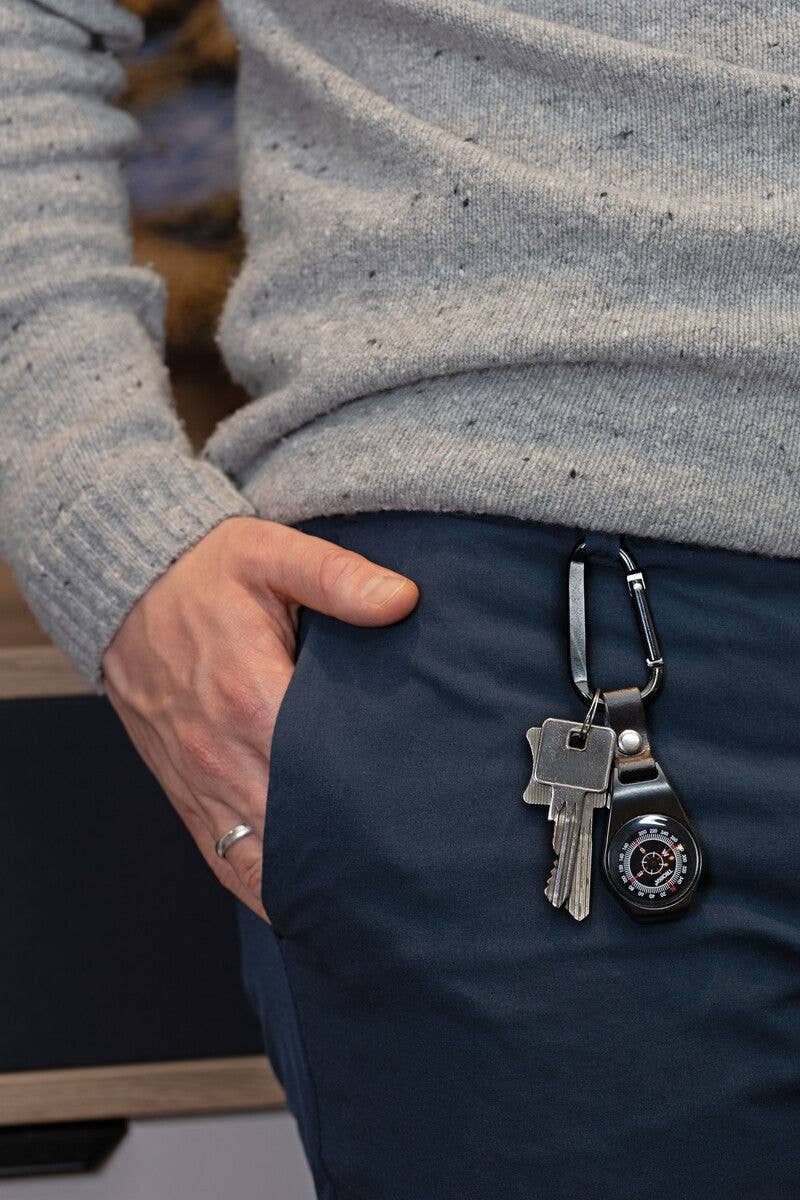 Troika NORD-OST, Pocket Compass with Carabiner Leather Loop