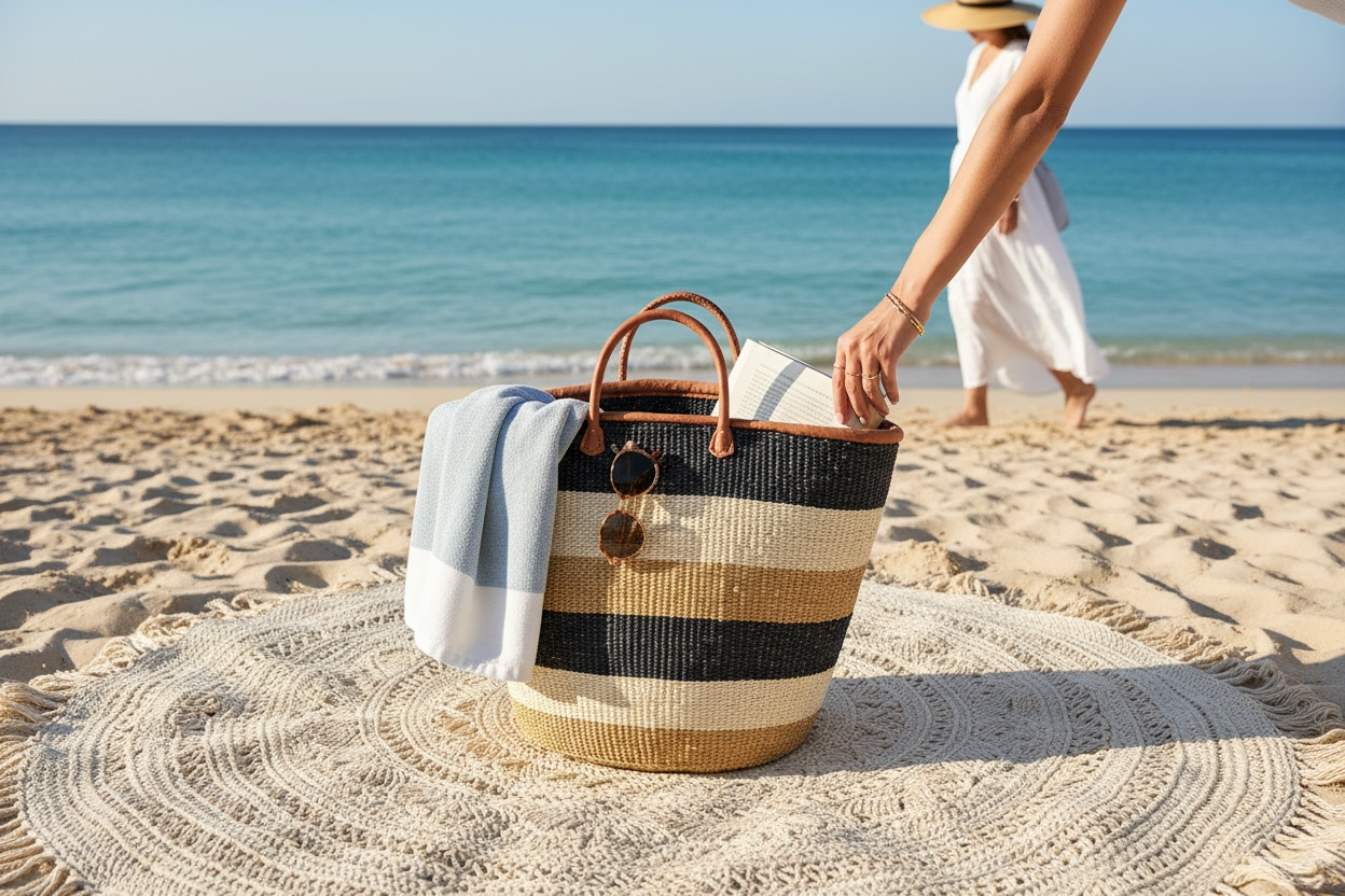 Mifuko Kiondo Kenya Bag - Striped Black, Beige and White