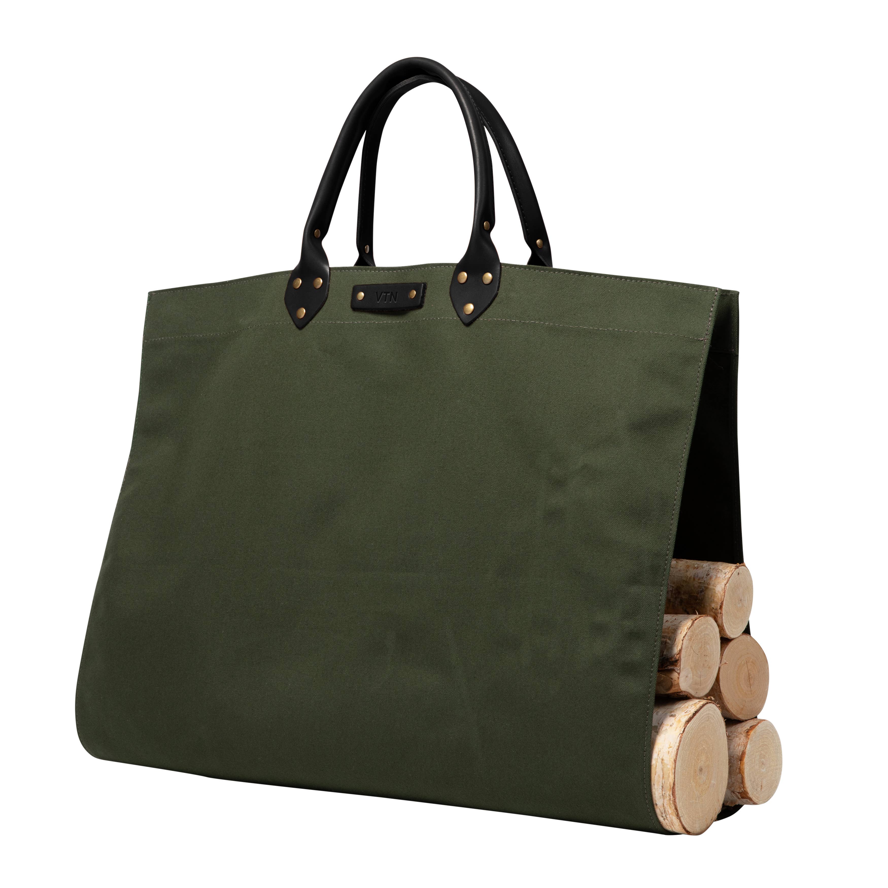 Canvas Log Carrier with Leather Handle