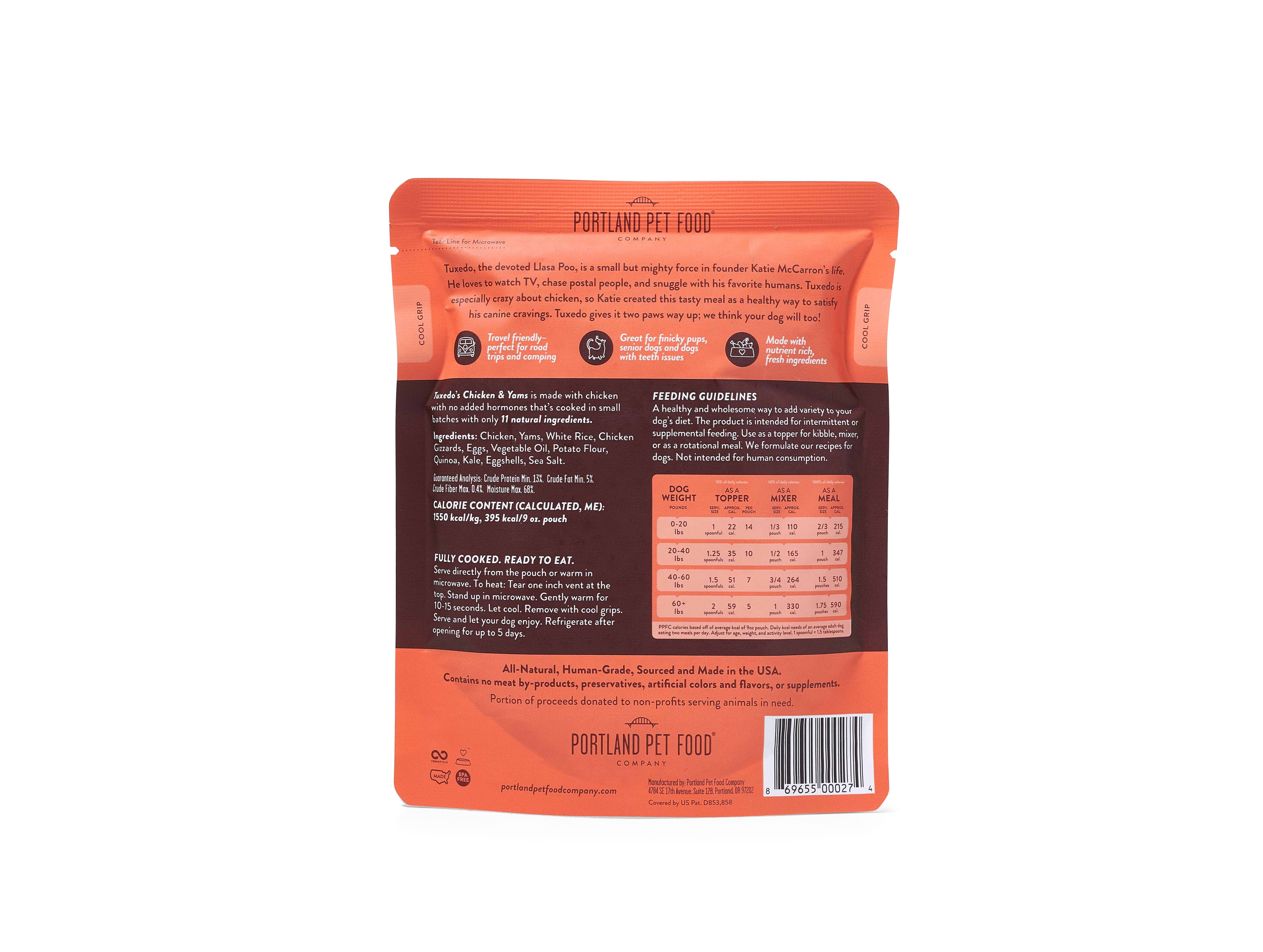 Tuxedo's Chicken & Yams Human Grade Fresh Wet Food Dog Pouch