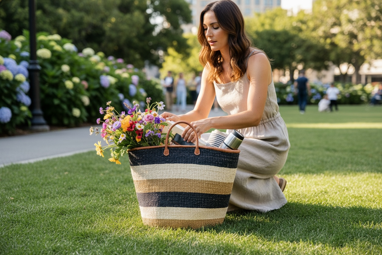 Mifuko Kiondo Kenya Bag - Striped Black, Beige and White