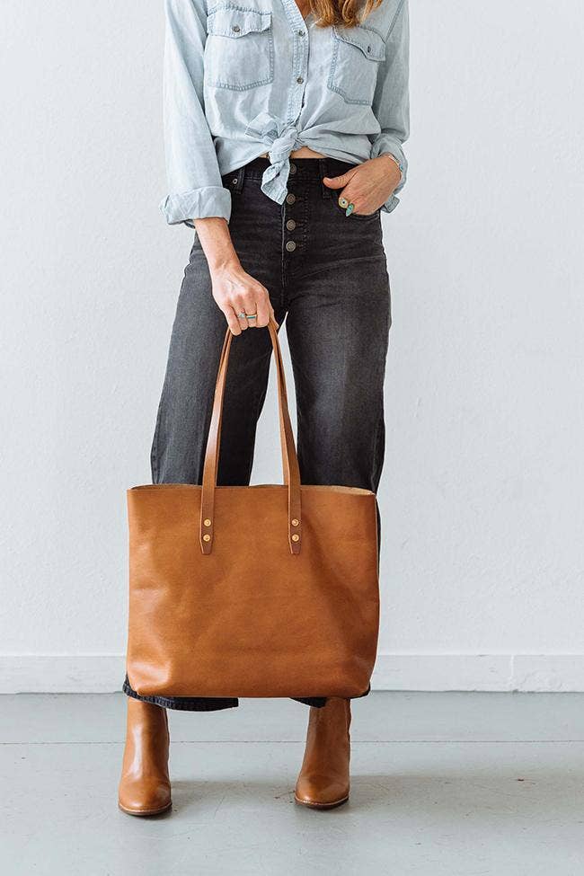 Full-Grain Leather Simple Tote Bag