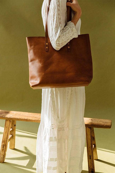 Full-Grain Leather Simple Tote Bag