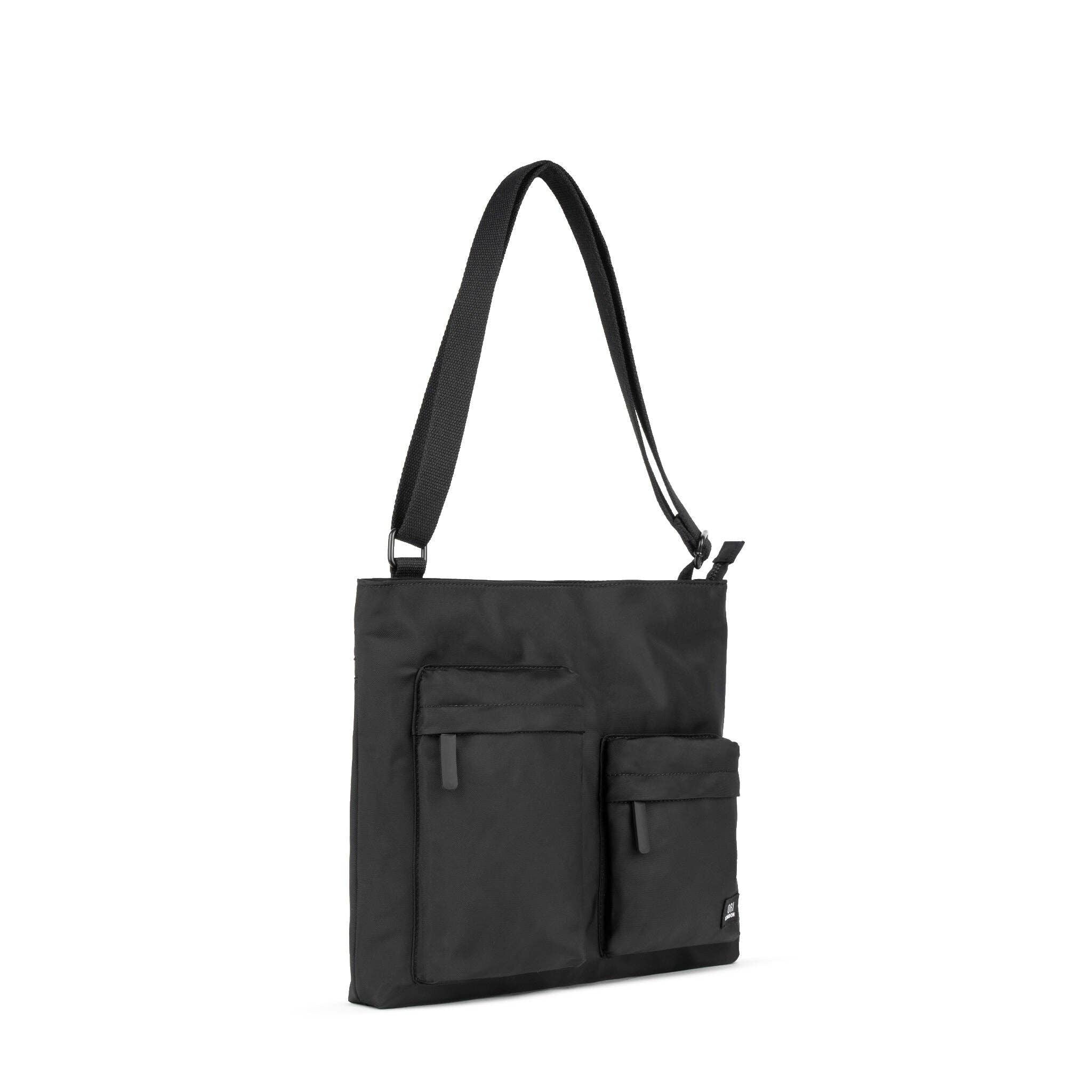 All Black Moorgate Messenger Bag in Black Nylon