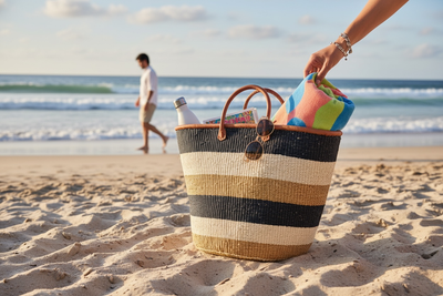 Mifuko Kiondo Kenya Bag - Striped Black, Beige and White
