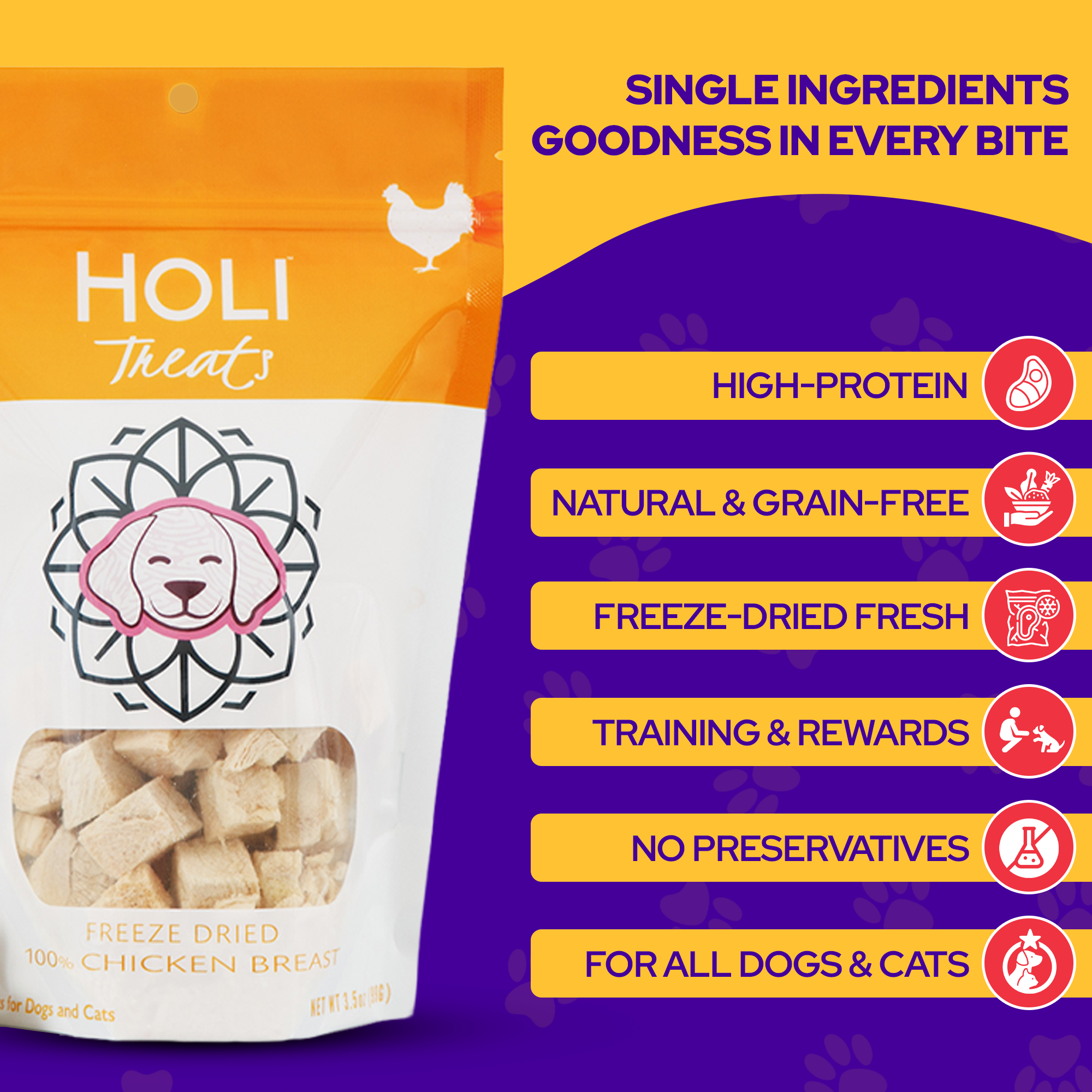 HOLI Chicken Dog Treats - All Natural Breast Meat - Freeze Dried