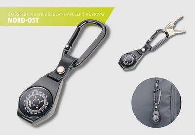 Troika NORD-OST, Pocket Compass with Carabiner Leather Loop