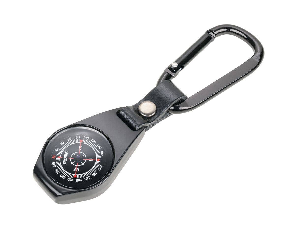 Troika NORD-OST, Pocket Compass with Carabiner Leather Loop