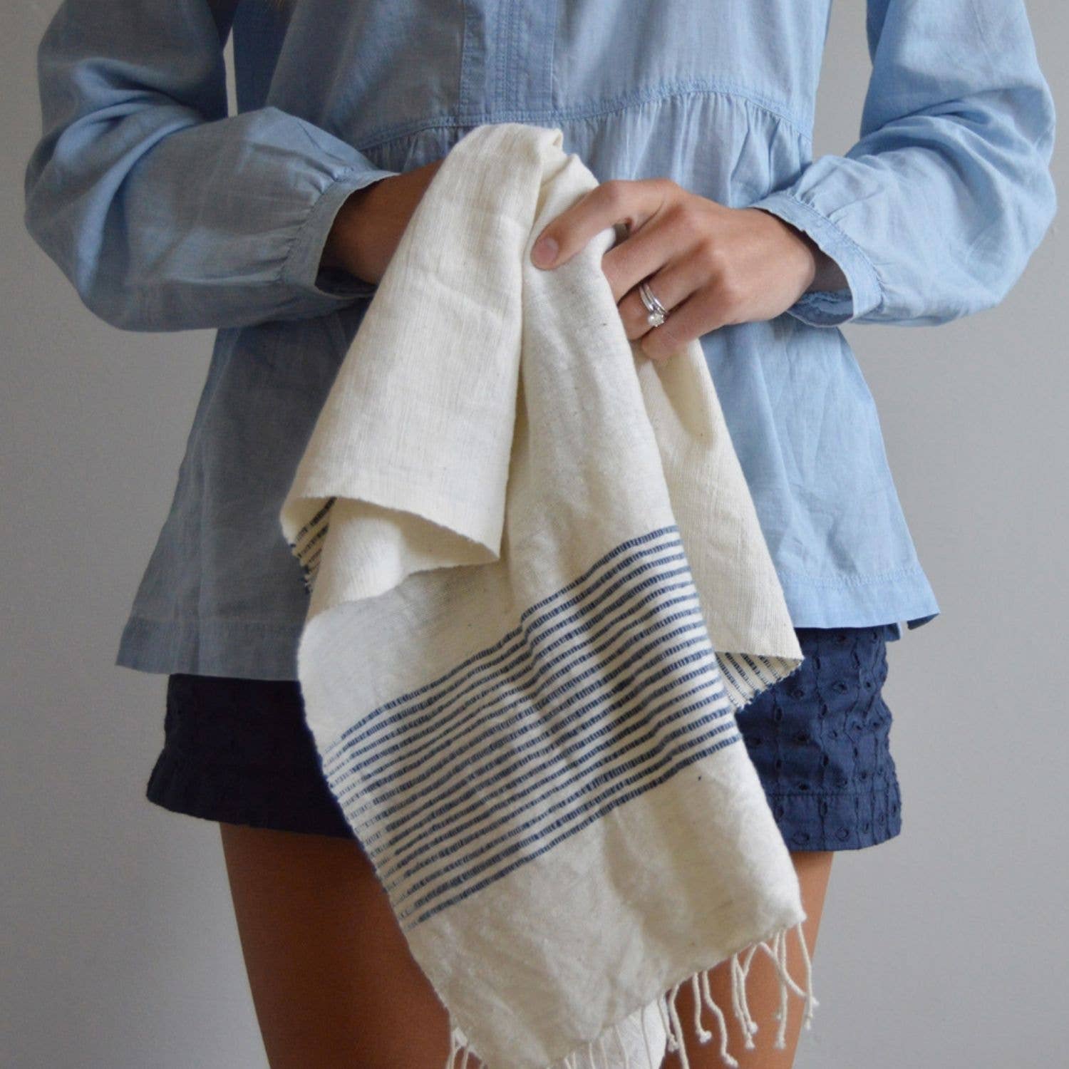 Riviera Striped Cotton Hand Towel | Tonal Stripe