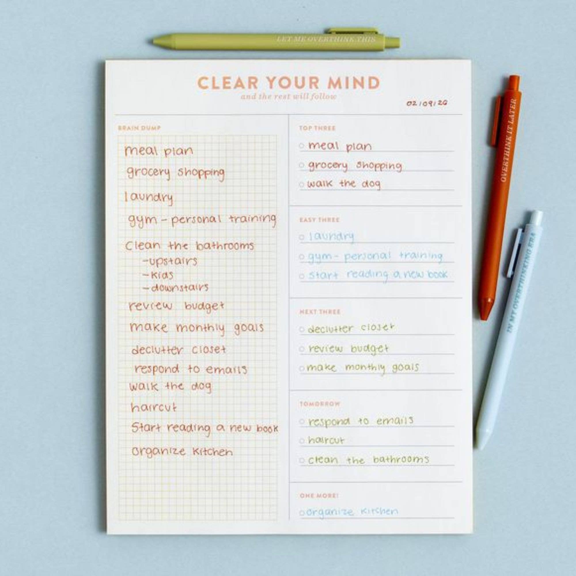 Clear Your Mind Brain Dump 8.5x11 Notepad