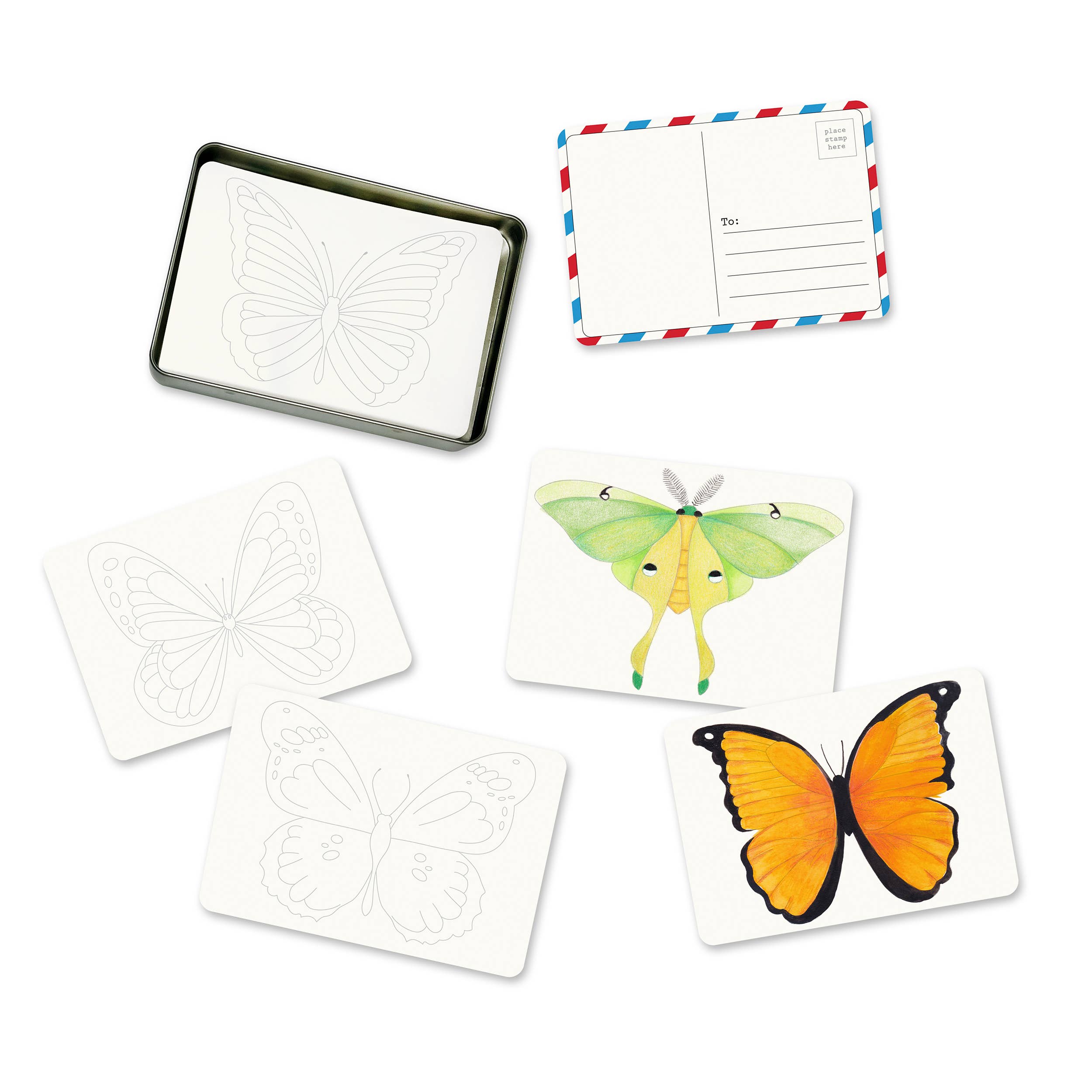 Coloring Postcards w/ 6 Butterfly & Moth Designs (30cards)