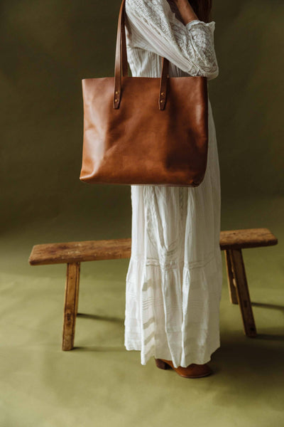 Full-Grain Leather Simple Tote Bag