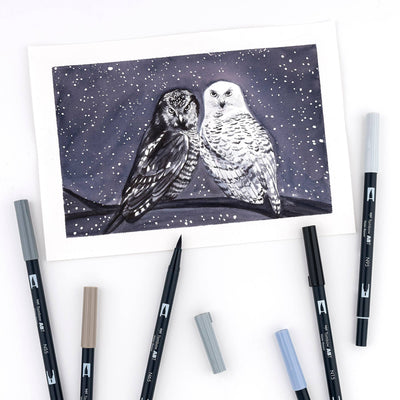 Dual Brush Pen Art Markers: Grayscale