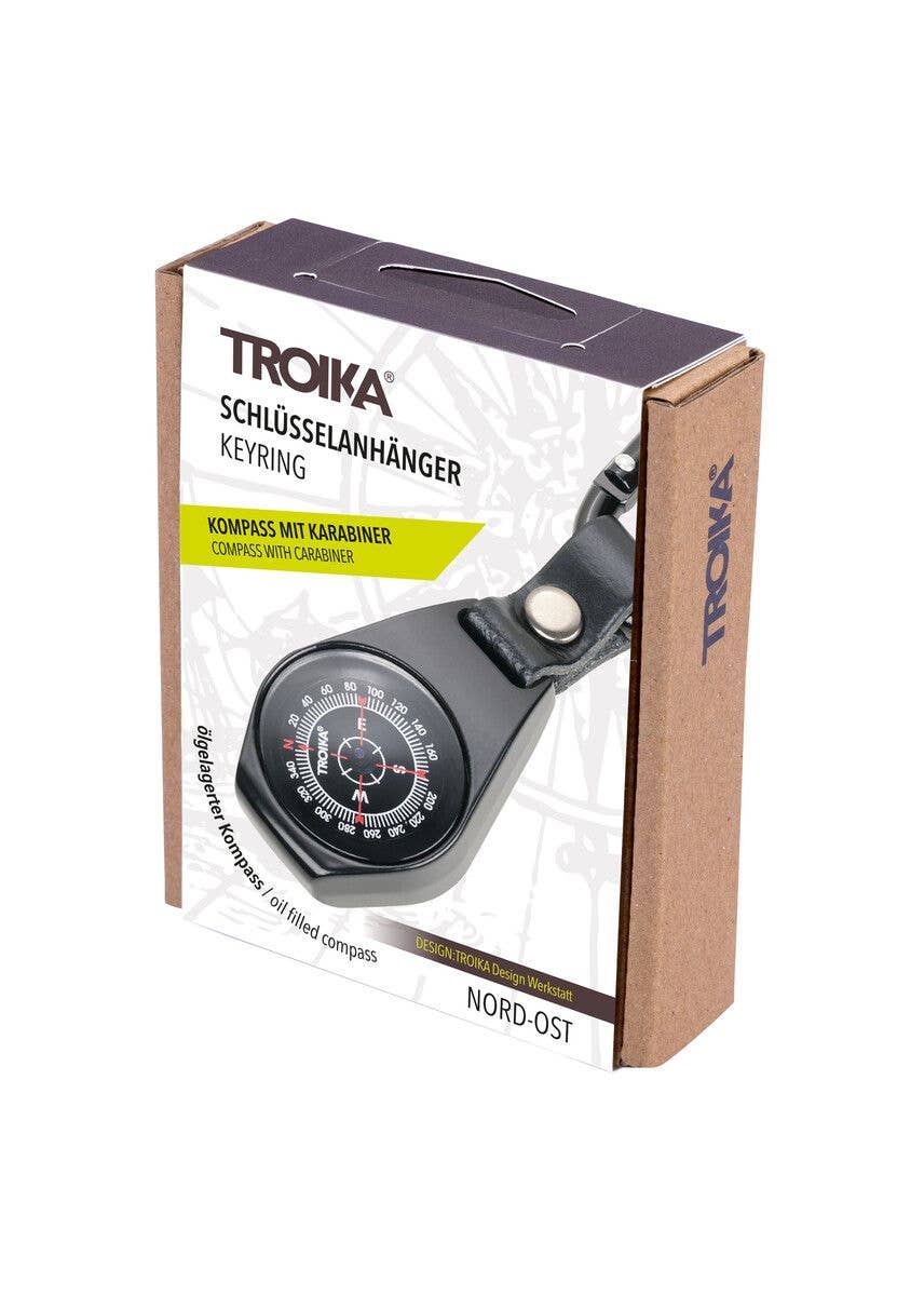 Troika NORD-OST, Pocket Compass with Carabiner Leather Loop