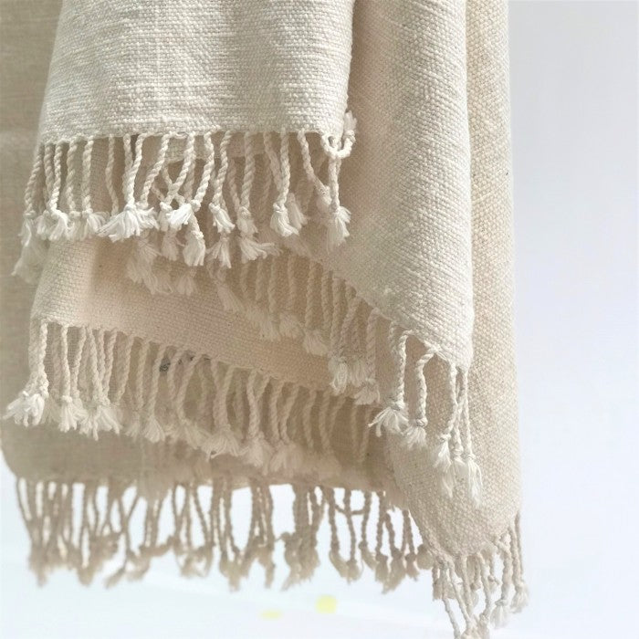 HANDSPUN COTTON SOLID THROWS - NATURAL WHITE