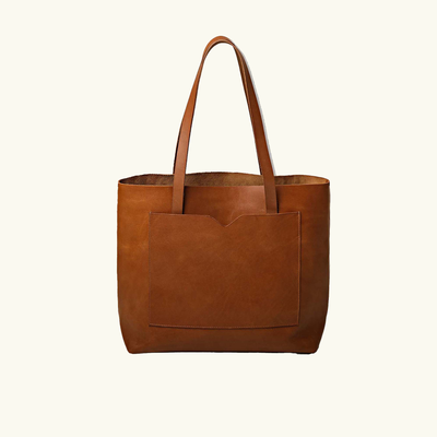 Full-Grain Leather Wide Tote Bag